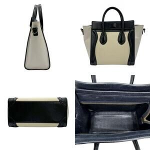 Celine White Leather Bag Shopper Black Luggage Shoulder Handbag